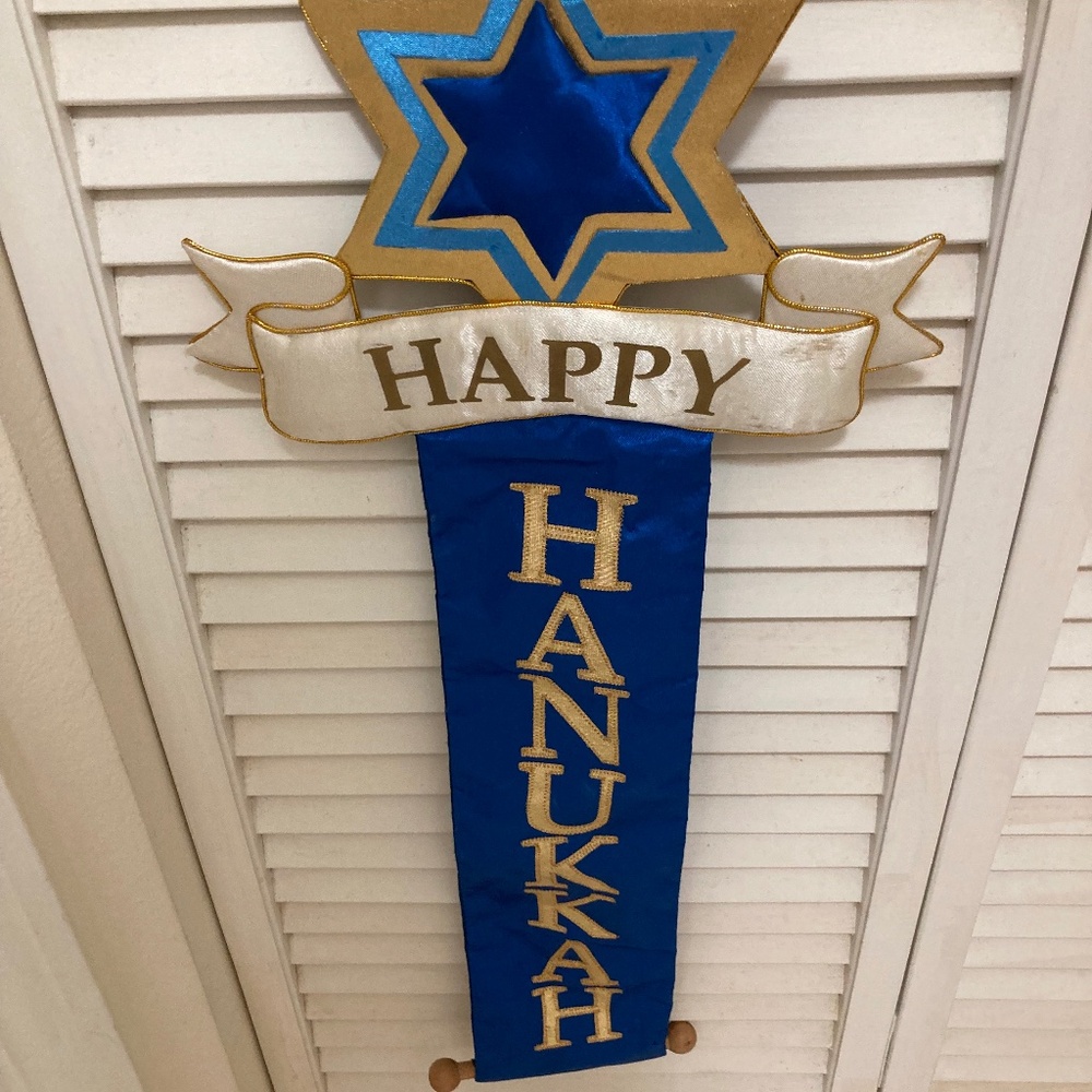 Happy Hanukkah Blue Hanging Banner